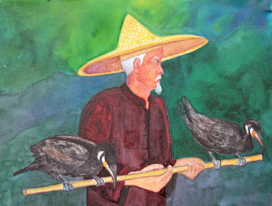 Fishing Cormorants Painting by Patricia Beebe