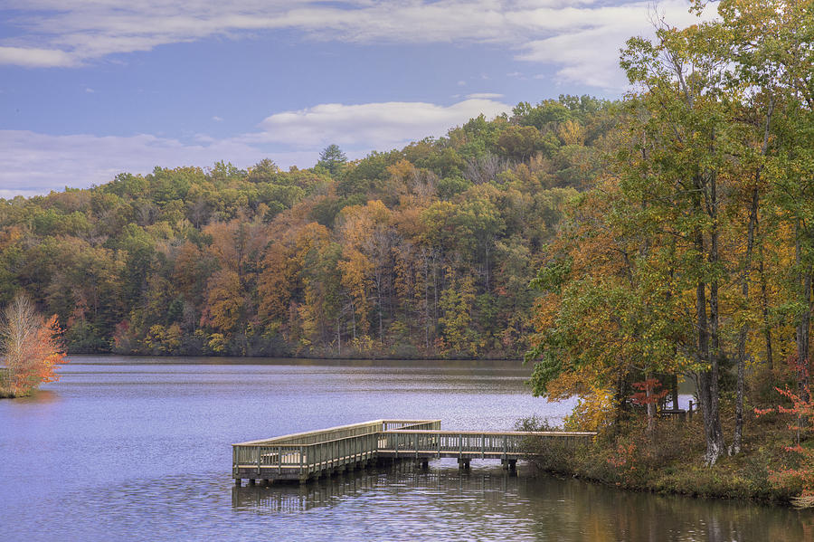 Fishing  Dock and Fall Color Photograph by David Waldrop