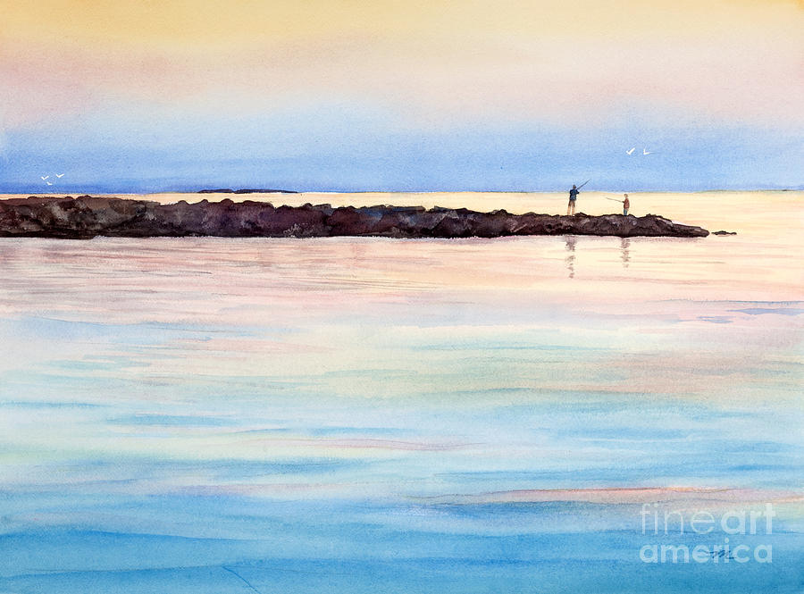 Fishing From The Jetty at Sunset Painting by Michelle Constantine