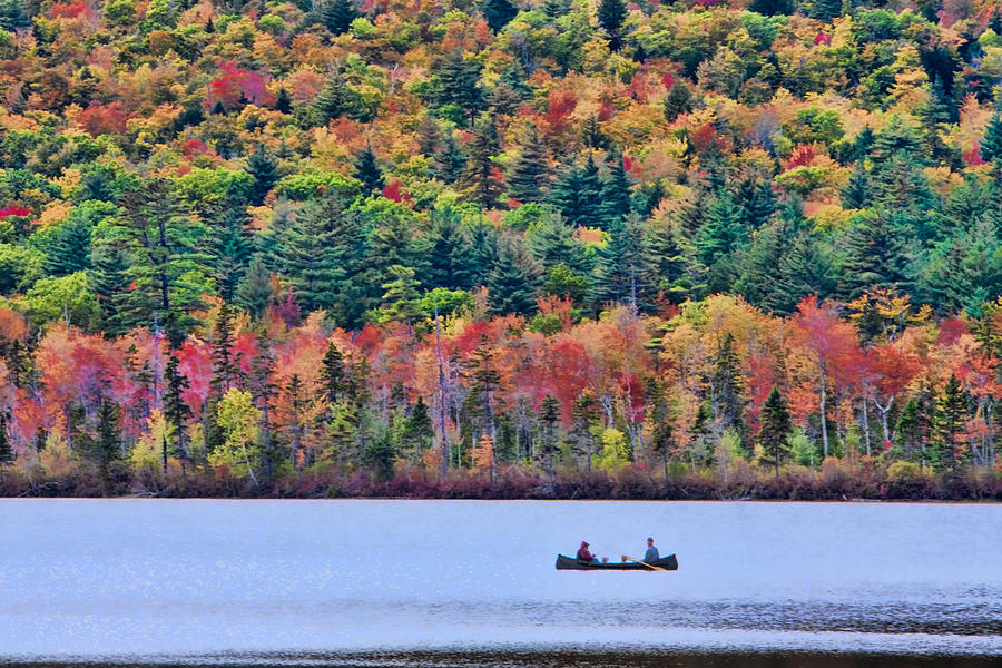 Fishing in the fall colors on Lake Chocorua Photograph by Jeff Folger