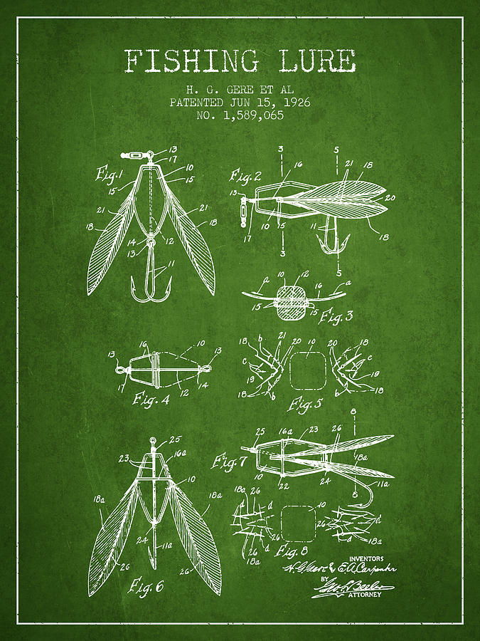 Fish Digital Art - Fishing Lure Patent from 1926 - Green by Aged Pixel