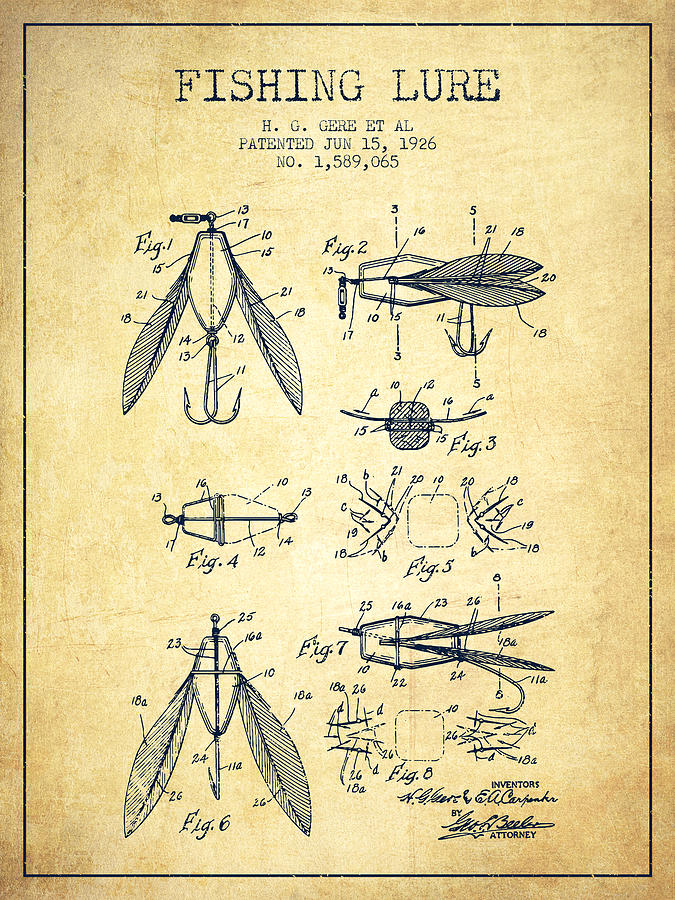 Fish Digital Art - Fishing Lure Patent from 1926 - Vintage by Aged Pixel