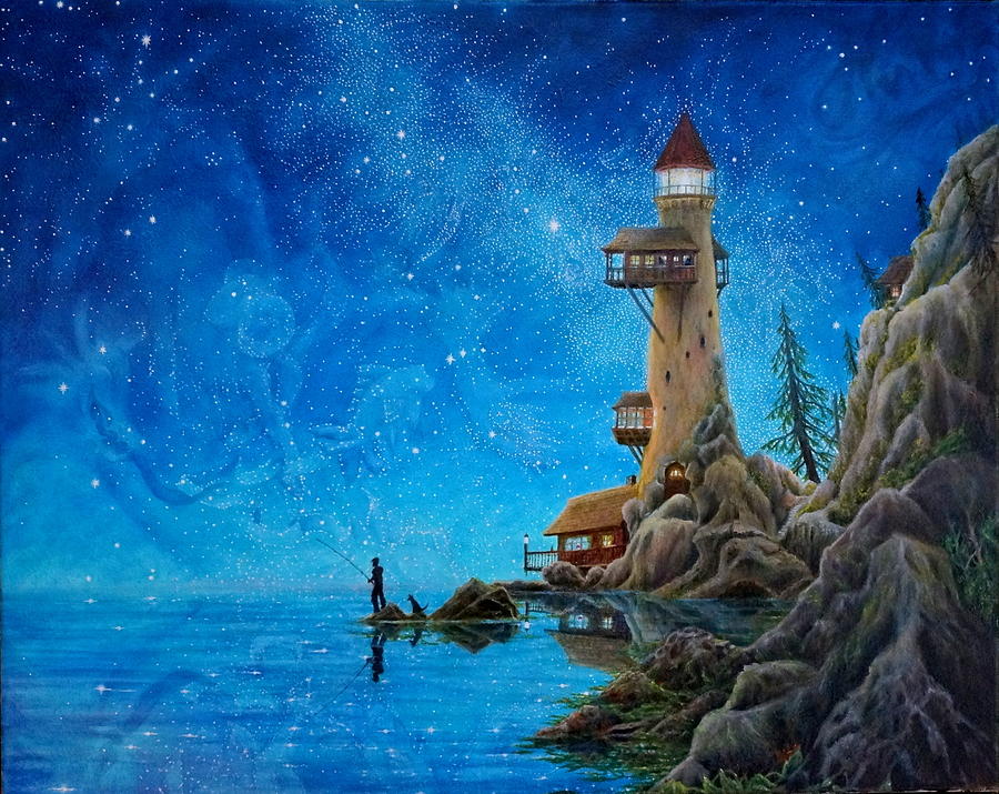 Lighthouse Painting - Fishing and Psalm 19 by Matt Konar