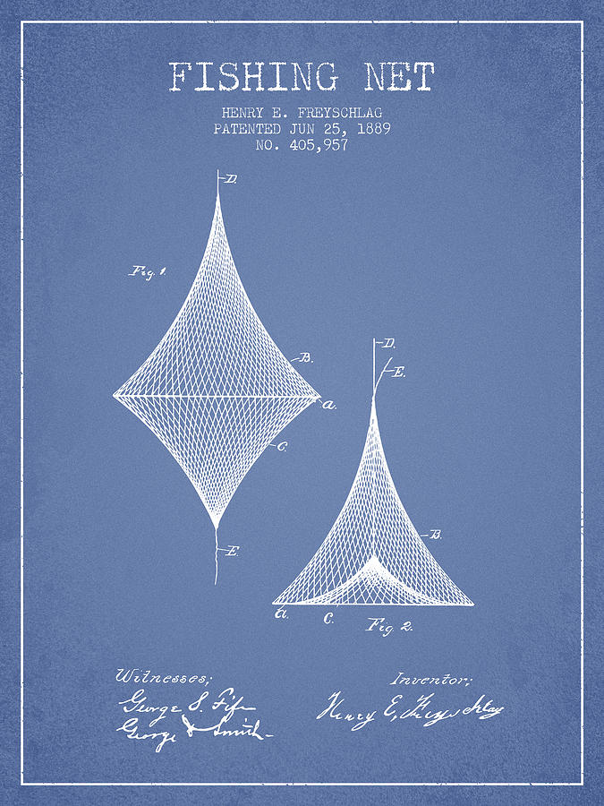 Fishing Net Patent from 1889- Light Blue by Aged Pixel