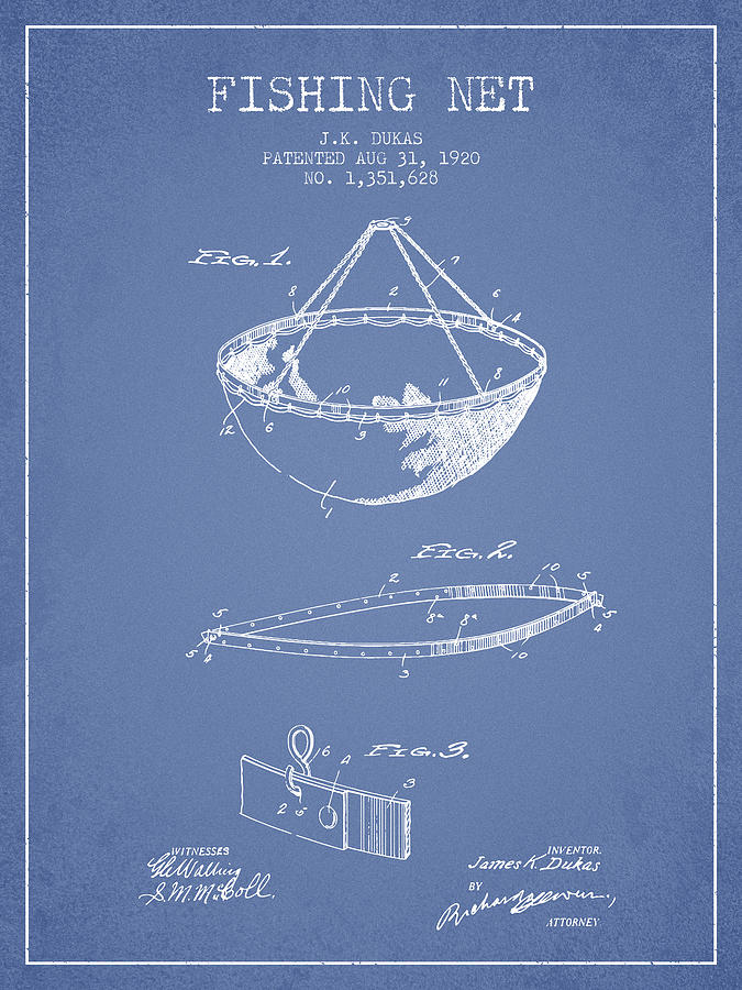 Fishing Net Patent from 1920- light blue Digital Art by Aged Pixel - Fine  Art America