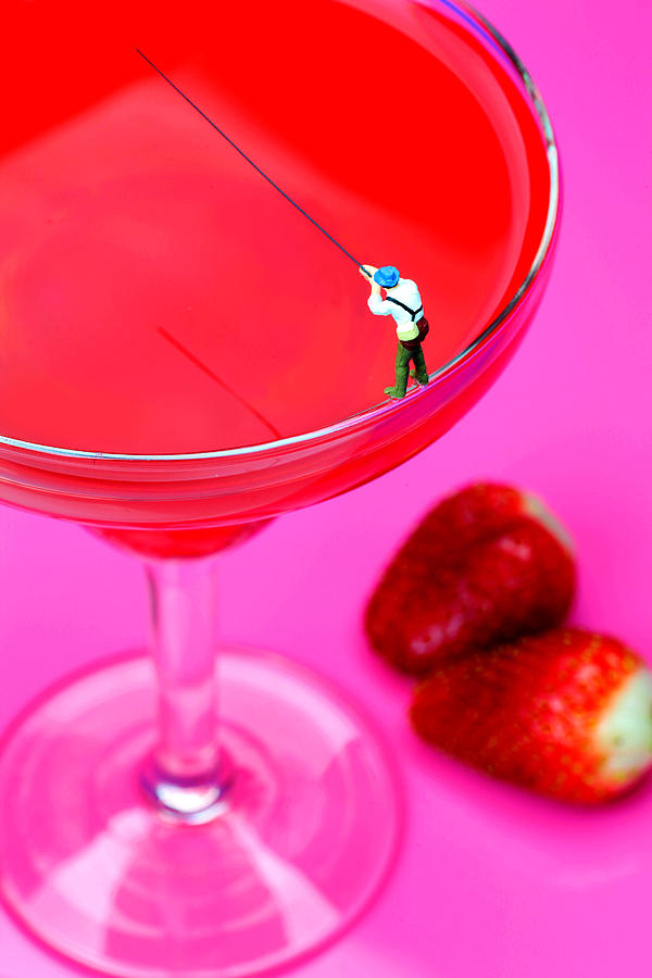 Unique Photograph - Fishing On A Red Cocktail Drink little people on food by Paul Ge