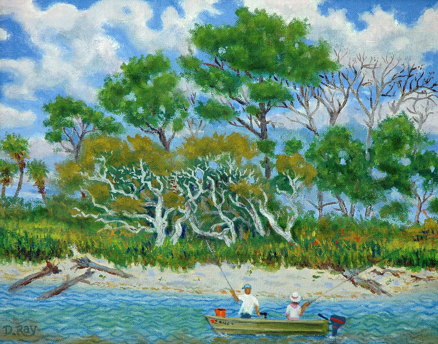 Fishing on Island Lagoon  Painting by Dwain Ray