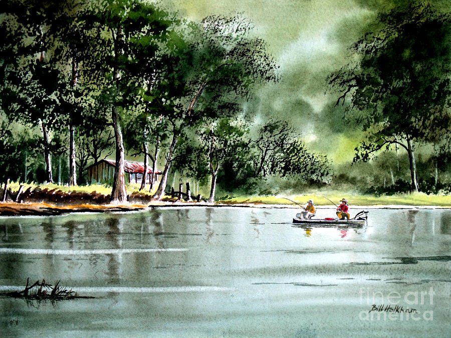 Fishing On Lazy Days - Aucilla River Florida Painting by Bill Holkham