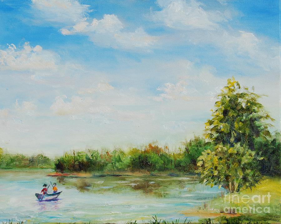 Fishing on the lake Painting by Frank Hoeffler