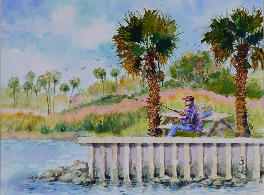 Fishing on the Peir Painting by Jyotika Shroff