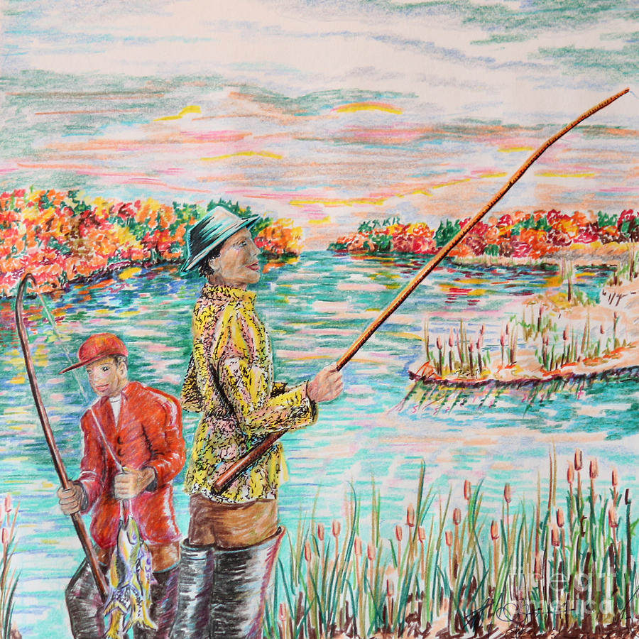 Fish Drawing - Fishing on the Sound by Robert Yaeger
