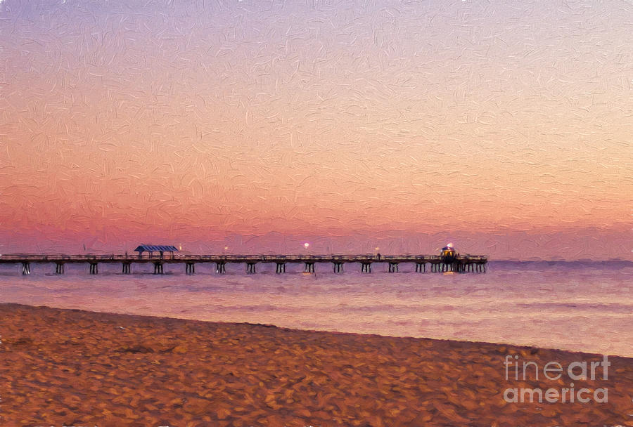 Fishing pier in Lauderdale By The Sea - painterly Photograph by Les Palenik
