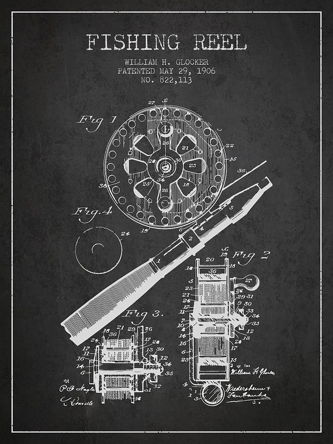 Fishing Reel Digital Art - Fishing Reel Patent From 1906 - Charcoal by Aged Pixel Fishing Reel Digital Art - Fishing Reel Patent From 1906 - Charcoal by Aged Pixel