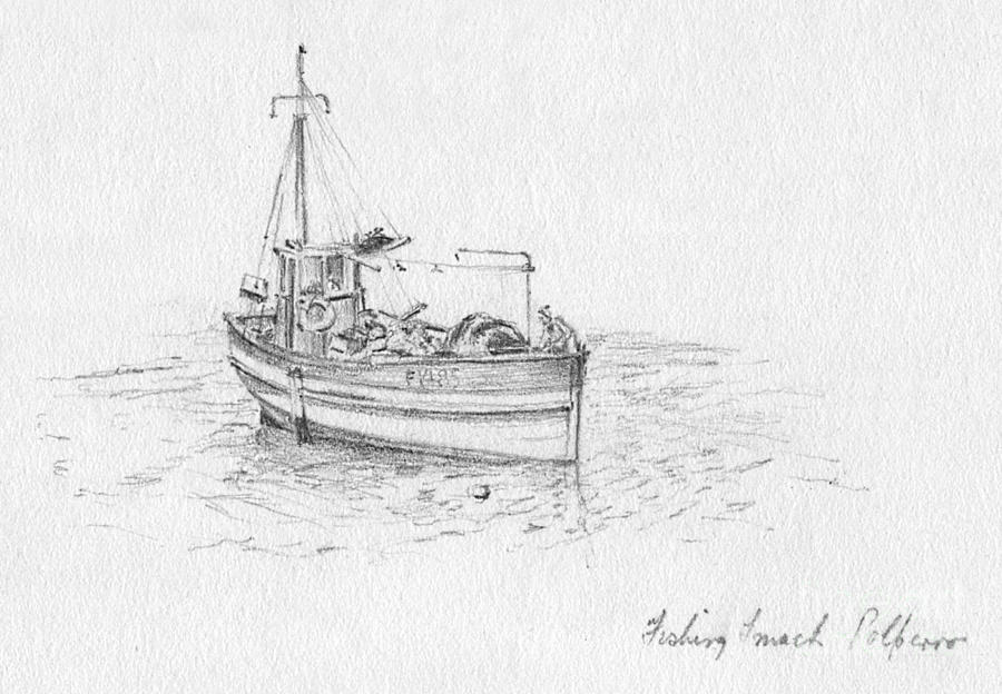 Boat Drawing - Fishing Smack Polperro by John Chatterley