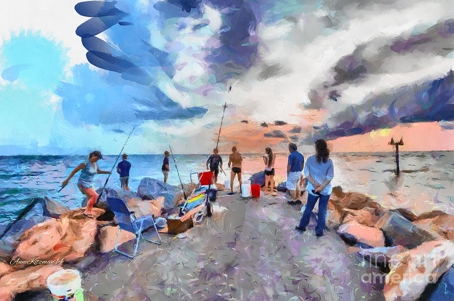 Fishing South Jetty Painting by Anne Kitzman