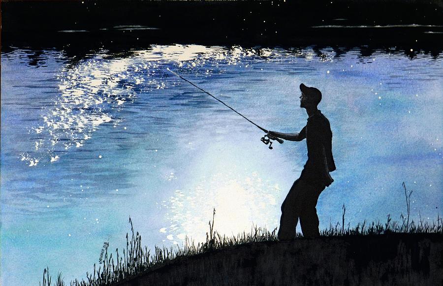 Vermont Landscape Painting - Fishing Sparkles by Janaka Ruiz