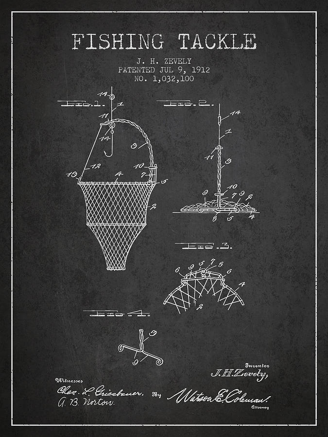 Fish Digital Art - Fishing Tackle Patent from 1912 - Charcoal by Aged Pixel