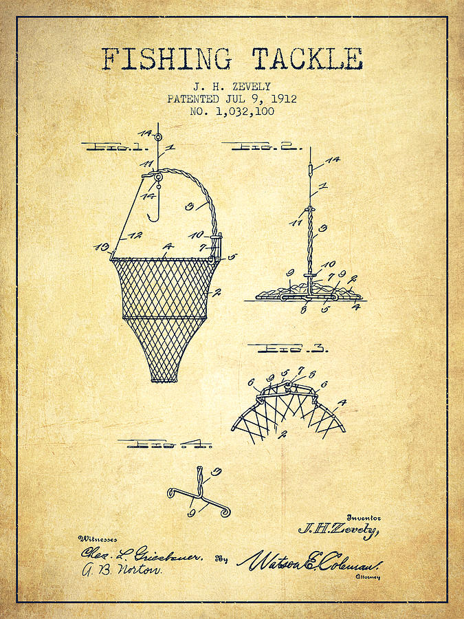 Fish Digital Art - Fishing Tackle Patent from 1912 - Vintage by Aged Pixel