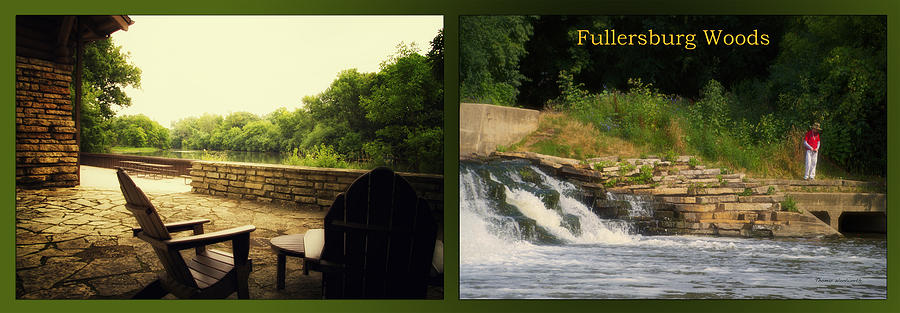 Fishing The Spillway Seating For Two Fullersburg Woods 2 Panel Photograph by Thomas Woolworth