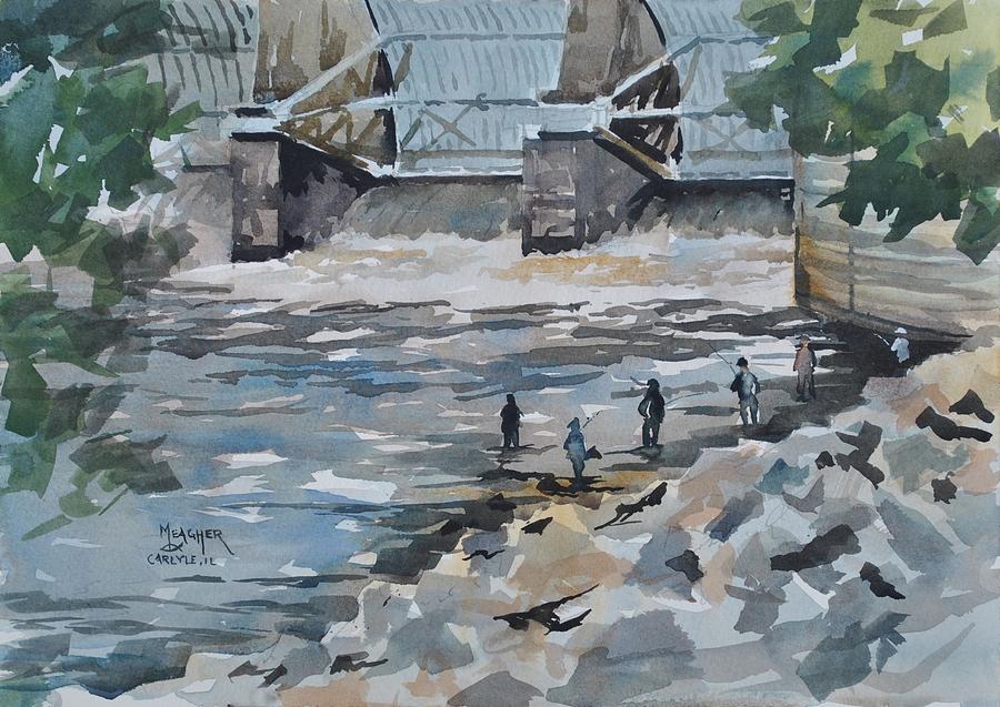Carlyle Lake Painting - Fishing The Spillway by Spencer Meagher