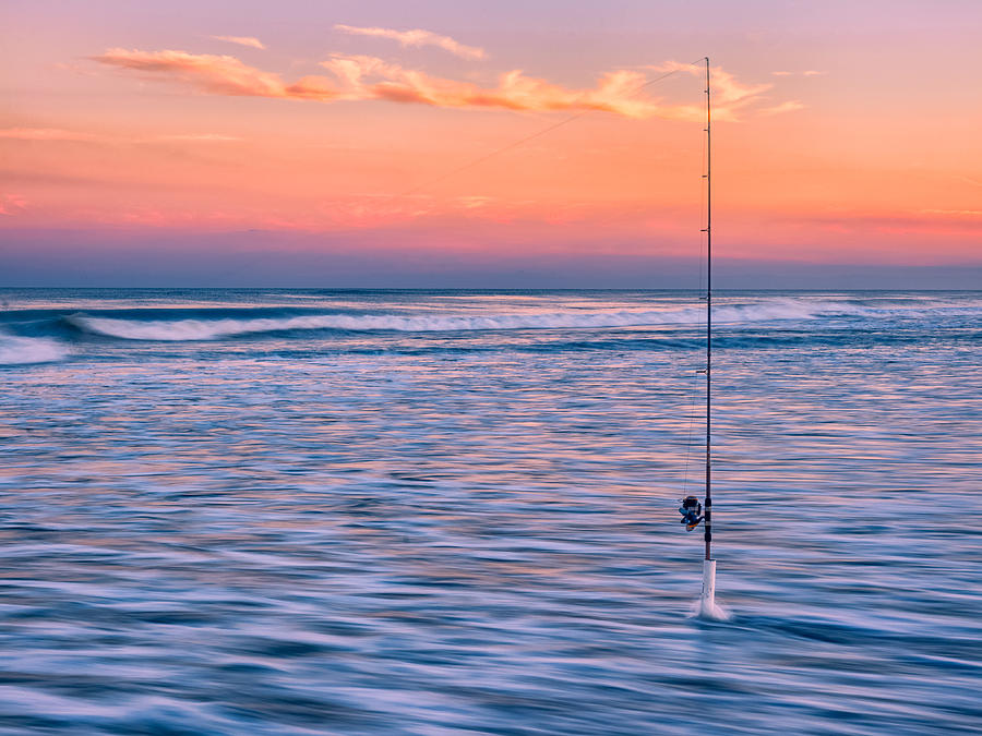 Fishing the Sunset Surf - Horizontal Version Photograph by Mark Rogers