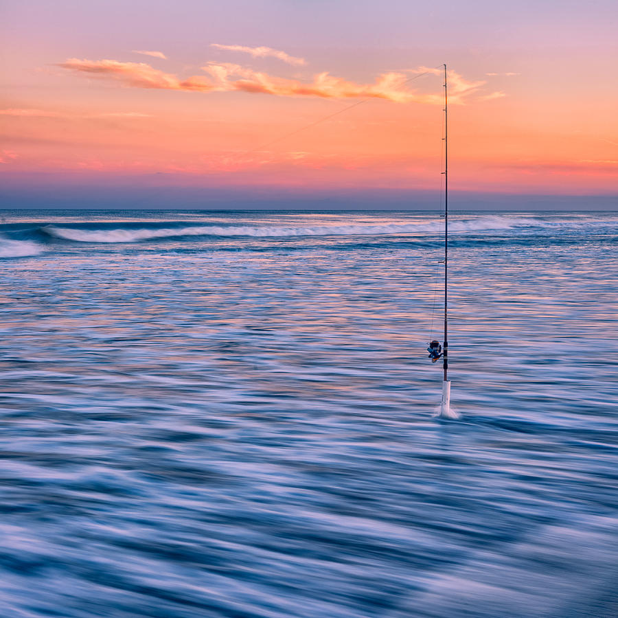Fishing the Sunset Surf - Square Version Photograph by Mark Rogers