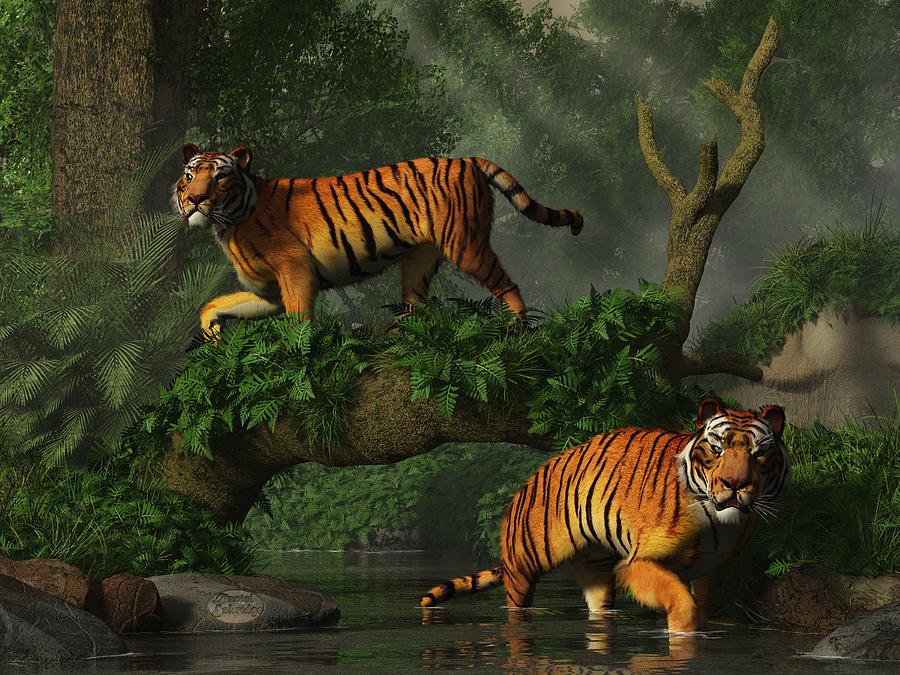 Fishing Tigers Digital Art by Daniel Eskridge