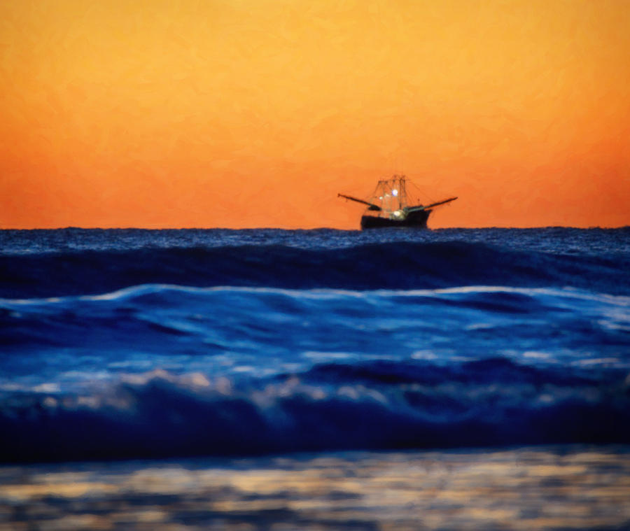 Boat Photograph - Fishing Trawler at Sunrise by Vicki Jauron