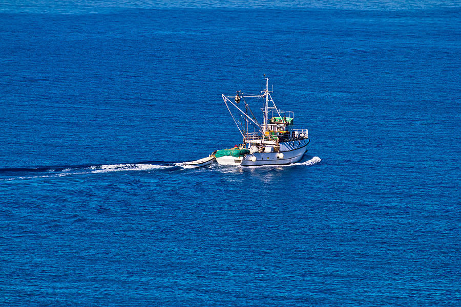 Fishing trawler open water aerial view Photograph by Brch Photography