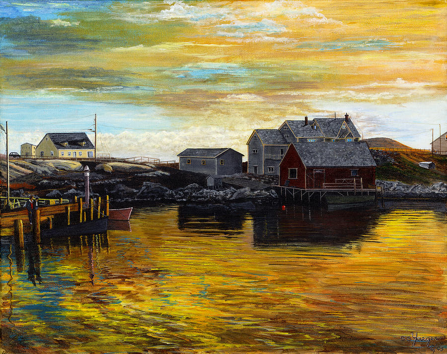 Fishing village Maine  Painting by Stuart B Yaeger