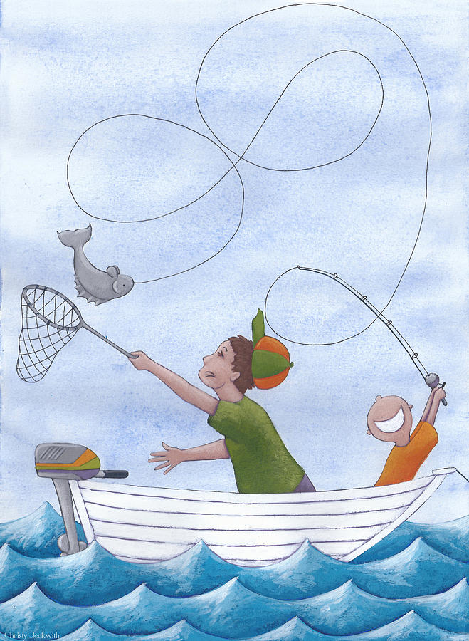 Fish Painting - Fishing With Grandpa by Christy Beckwith
