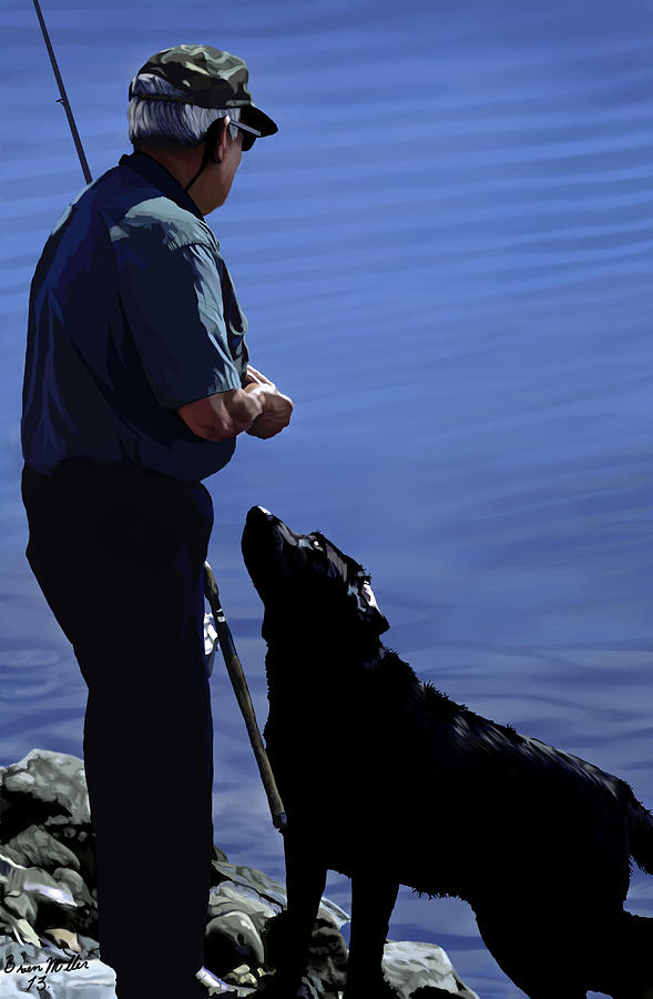Nature Painting - Fishing With Old Blue by Brien Miller