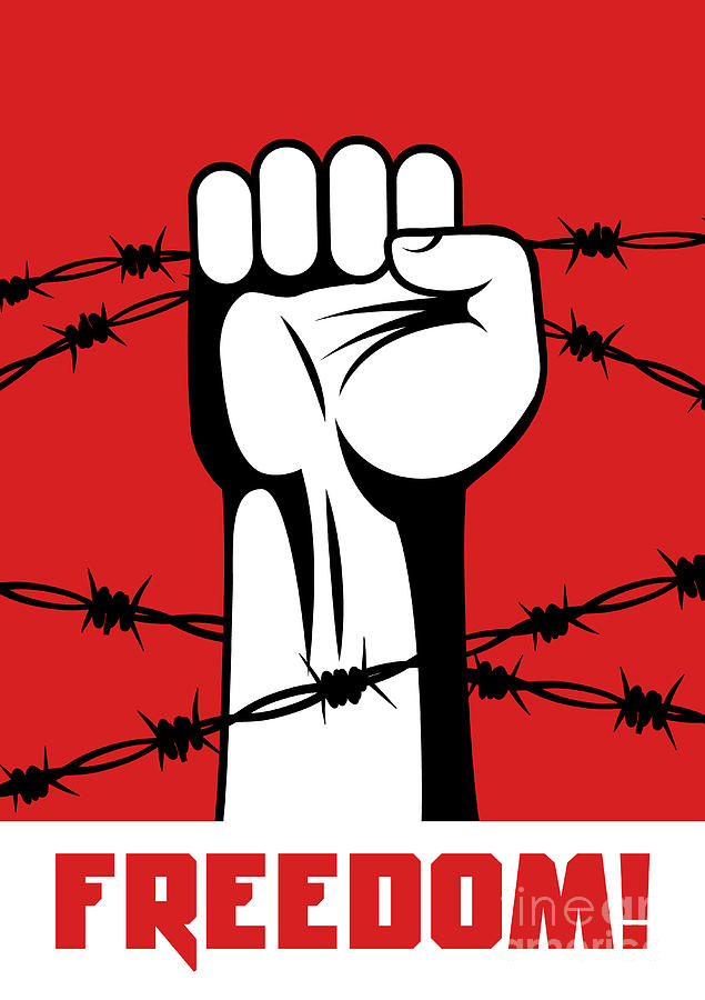 Barb Digital Art - Fist Up Power Hand Breaks Barbed Wire by Sebos