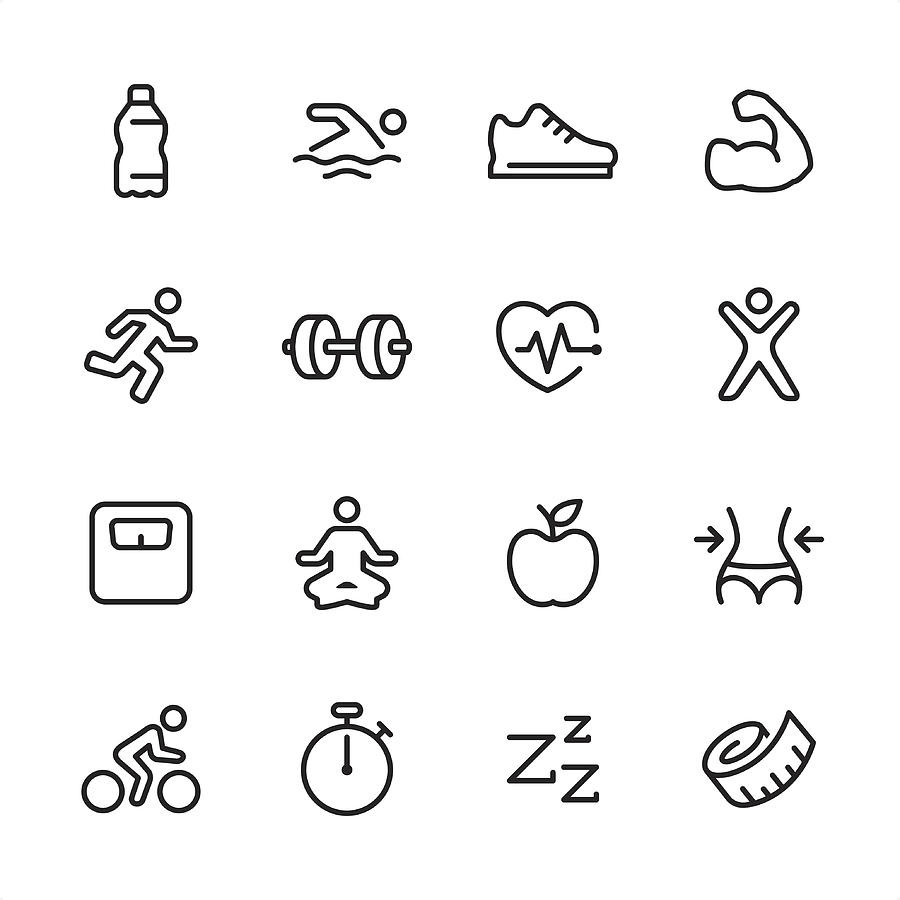 Fitness - outline icon set Drawing by Lushik