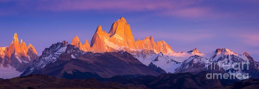 Mountain Photograph - Fitz Roy Dawn Panorama by Inge Johnsson