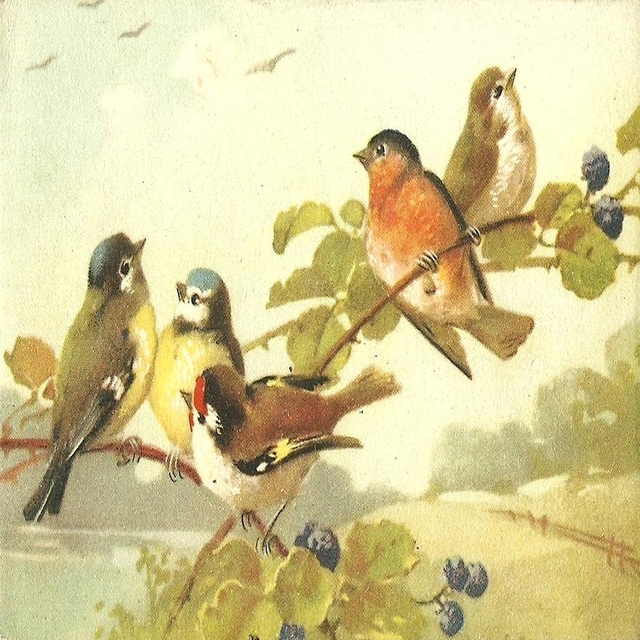 Five Birds Painting by Florene Welebny