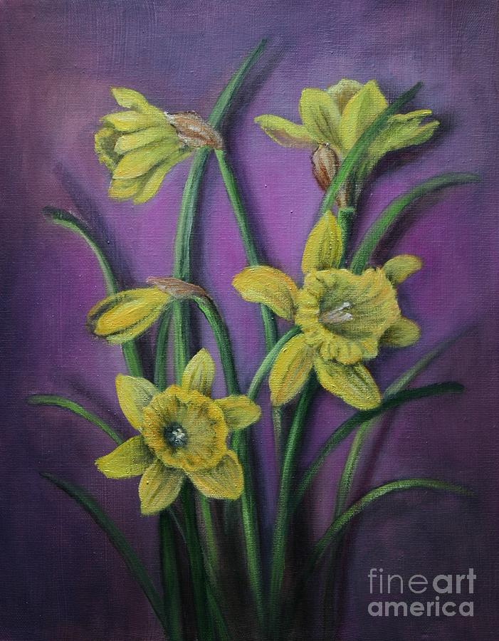 Five Daffodils Painting by Rand Burns