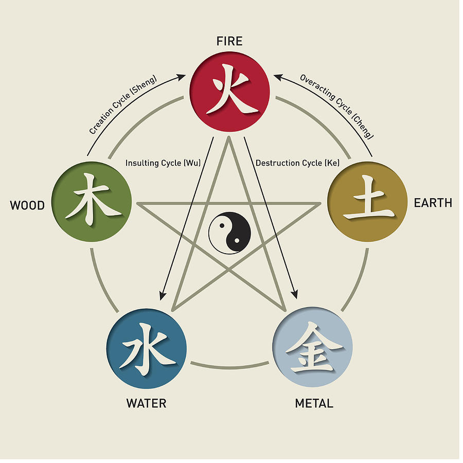 Five element cycles – Wu Xing Drawing by Thoth_Adan