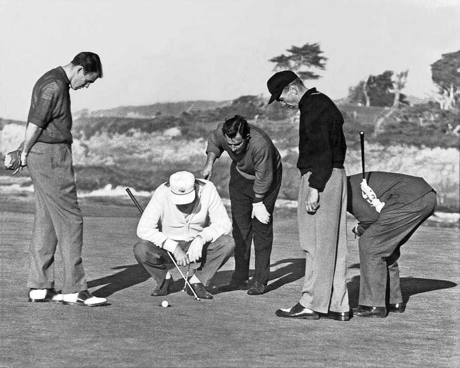 Five Golfers Looking At A Ball Photograph by Underwood Archives