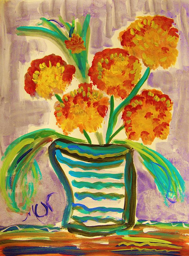 Five in Striped Vase Painting by Mary Carol Williams