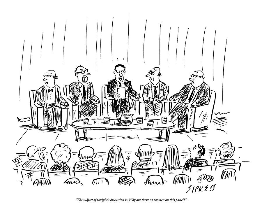 Five Men Sit On A Stage In Front Of An Audience Drawing by David Sipress