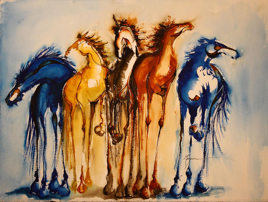 Horse Painting - Five Painted Horses by Terry Meyer