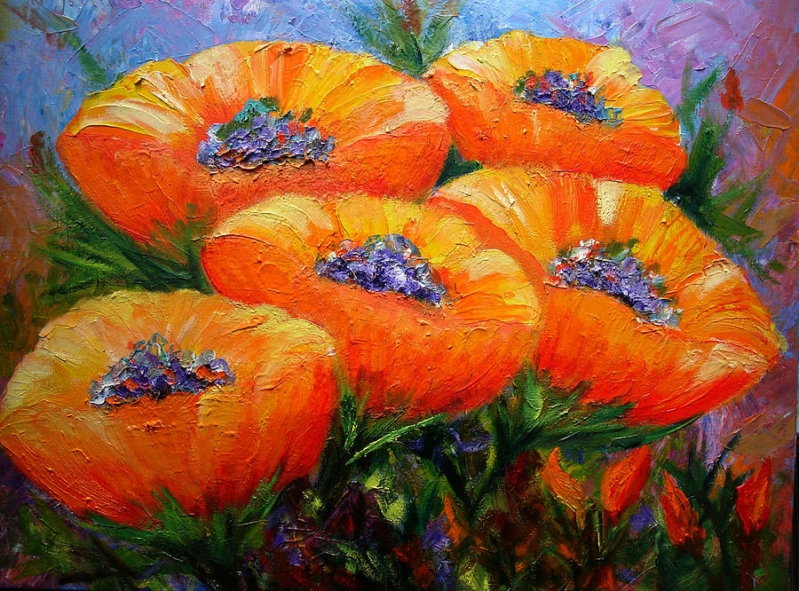 Five Poppies Painting by Mary Jo Zorad