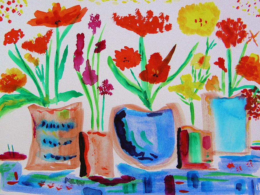 Five Pots in a Row Painting by Mary Carol Williams