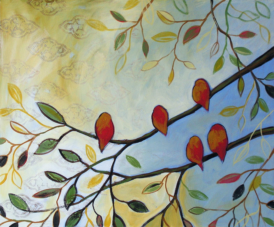 Five Red Birds Painting by Amy Giacomelli