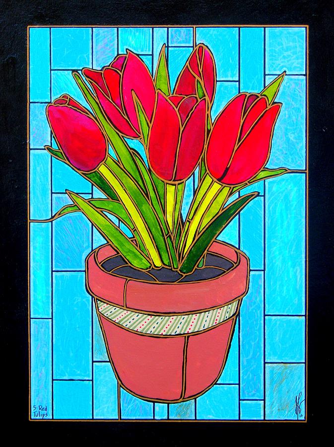 Five Red Tulips Painting by Jim Harris