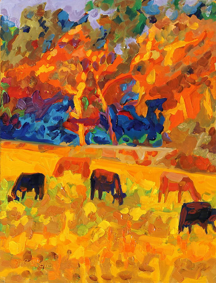 Five Texas Cows At Sunset oil painting by Bertram Poole Painting by Thomas Bertram POOLE