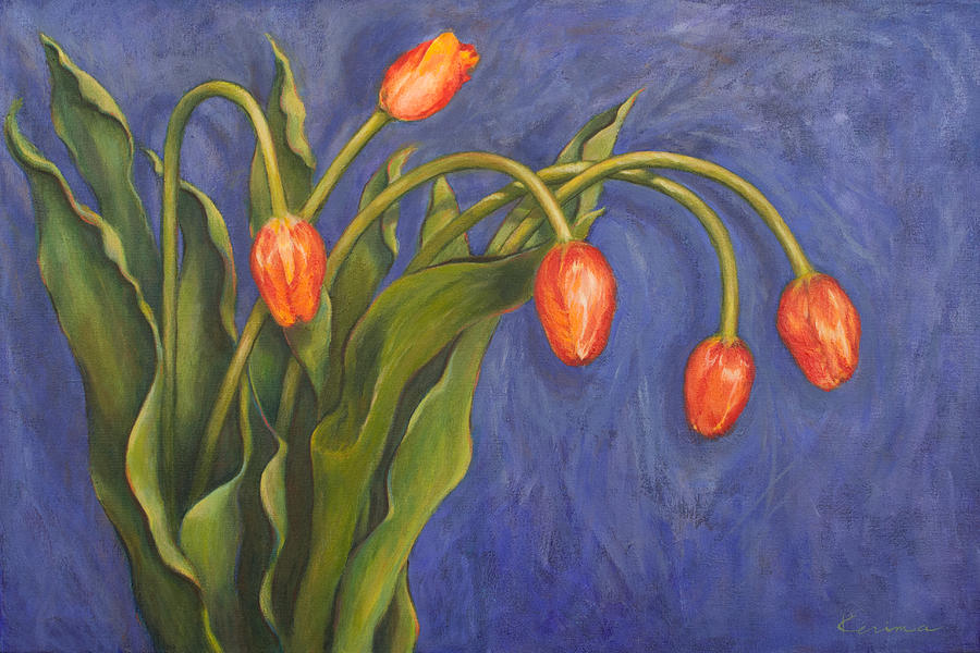 Five Tulips Painting by Kerima Swain