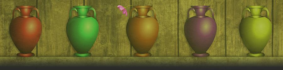 Five Vases one flower  Digital Art by David Dehner