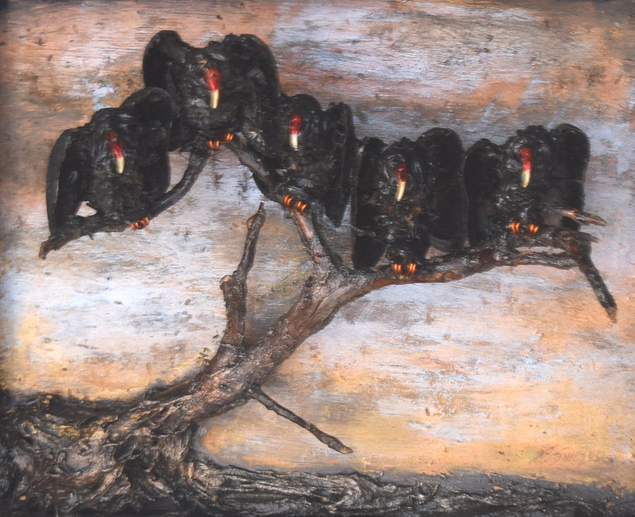 Five Vultures in Tree Painting by R  Allen Swezey